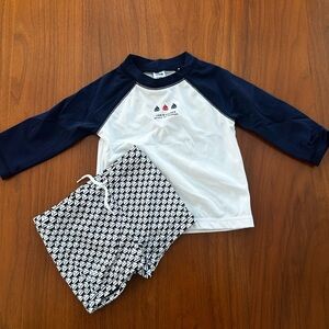 Janie & Jack sailboat nautical Navy and White Rash Guard Swim Set